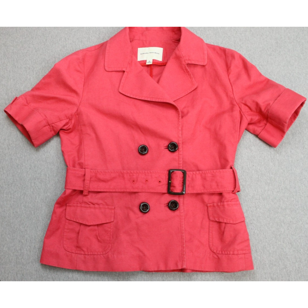 Banana Republic Jacket Womens‎ 8 Pink Linen Cotton Blend Belted Short Sleeve